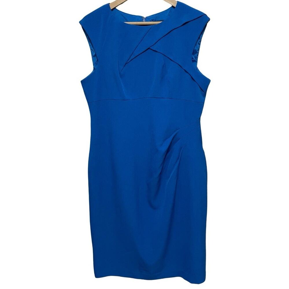 Adrianna Papell Tuck Detail Sheath Dress Size 16 Royal Blue Crepe Sleeveless NEW - Picture 1 of 12